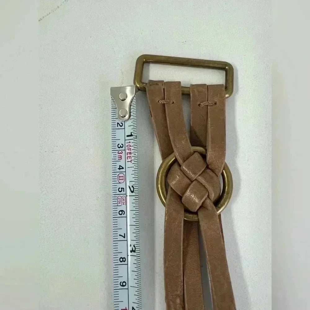 Braided Bohemian Leather Belt Brass Rings‎ details